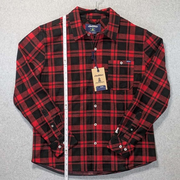NWT Chubbies The Lumberjack Plaid Flannel Cross Stitch Overshirt Mens M Red - Picture 5 of 12